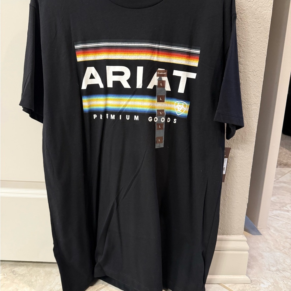 Ariat Men's Black Tee with Striped Logo